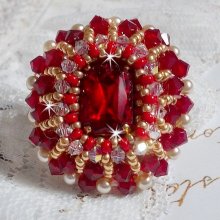 Anello in rubino con cabochon di cristallo bohémien ricamato in stile rubino